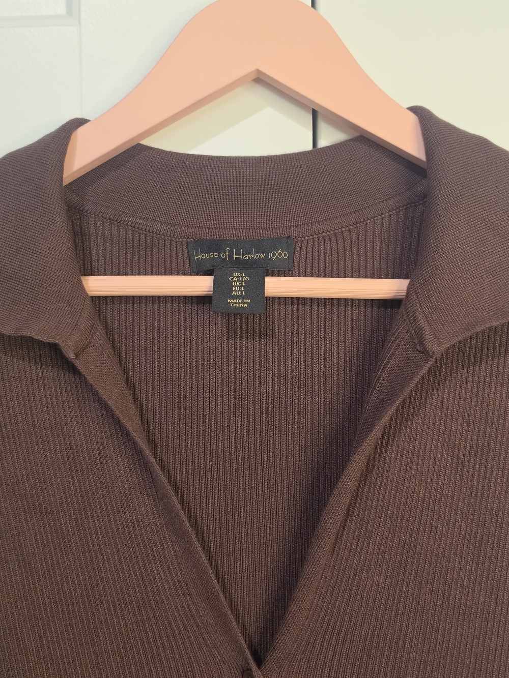 House of Harlow 1960 Ribbed Polo Midi Dress Brown size Large - Picture 3 of 6